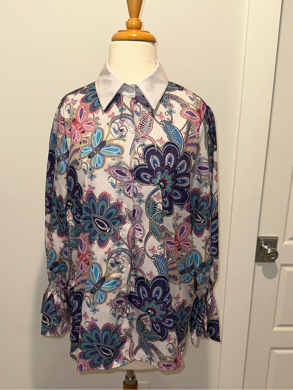 Cherrybetty Floral Paisley Button-Down Blouse Shirt - Multi Size M